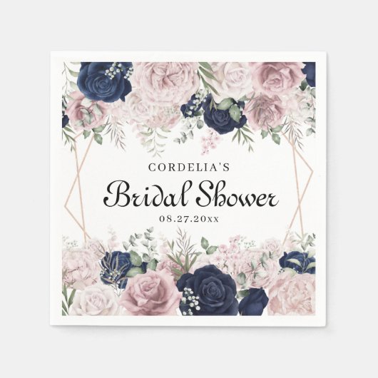 ロマンチックな水の色ピンクのバラブライダルシャワーの好意 スタンダードカクテルナプキン (正面)