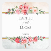 ロマンチックな水の色ピンクのバラ スクエアシール (正面)