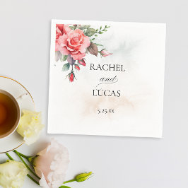 ロマンチックな水の色ピンクのバラ スタンダードカクテルナプキン