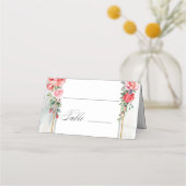 ロマンチックな水の色ピンクのバラ プレイスカード (裏面)