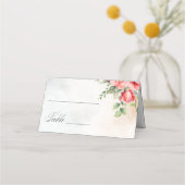 ロマンチックな水の色ピンクのバラ プレイスカード (裏面)