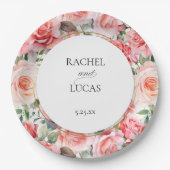 ロマンチックな水の色ピンクのバラ ペーパープレート (正面)
