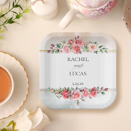 ロマンチックな水の色ピンクのバラ ペーパープレート