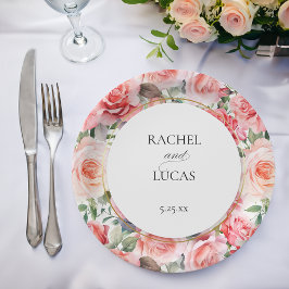 ロマンチックな水の色ピンクのバラ ペーパープレート