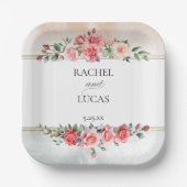 ロマンチックな水の色ピンクのバラ ペーパープレート (正面)