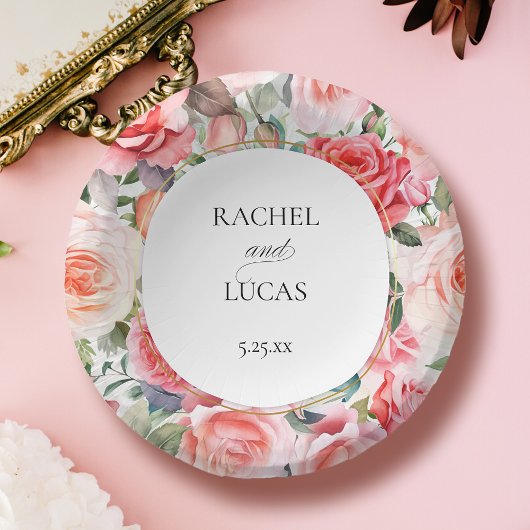 ロマンチックな水の色ピンクのバラ ペーパーボウル