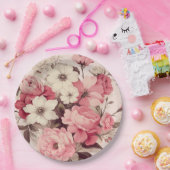 ロマンチックな水の色ピンクのバラ&リンゴの花 ペーパープレート (パーティー)