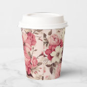 ロマンチックな水の色ピンクのバラ&リンゴの花 紙コップ (左)