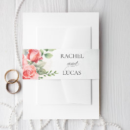 ロマンチックな水の色ピンクのバラ 招待状ベリーバンド