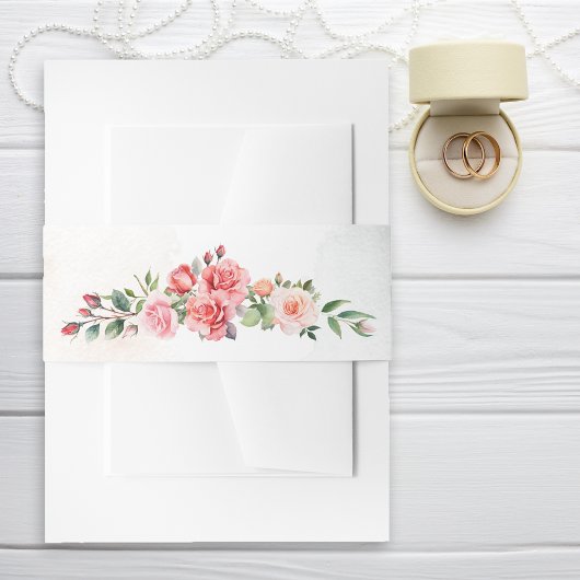 ロマンチックな水の色ピンクのバラ 招待状ベリーバンド