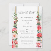 ロマンチックな水の色ピンクのバラ&書道 セーブザデート (正面)