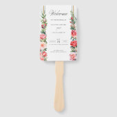 ロマンチックな水の色ピンクのバラ&書道 ハンドファン (正面)