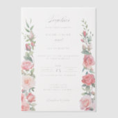 ロマンチックな水の色ピンクのバラ&書道 ベラム紙招待状 (正面)