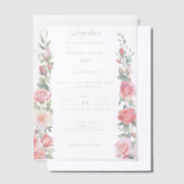 ロマンチックな水の色ピンクのバラ&書道 ベラム紙招待状 (オフセット)