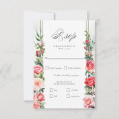 ロマンチックな水の色ピンクのバラ&書道 出欠カード (正面)