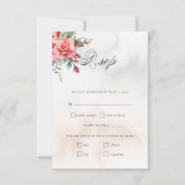 ロマンチックな水の色ピンクのバラ&書道 出欠カード (正面)