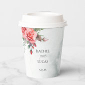 ロマンチックな水の色ピンクのバラ 紙コップ (裏面)