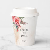 ロマンチックな水の色ピンクのバラ 紙コップ (正面)