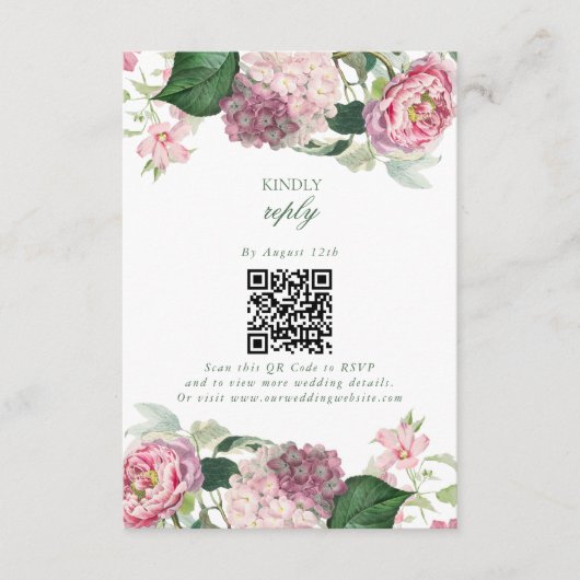 ロマンチックな水の色ピンクの花庭園の結婚式 エンクロージャーカード (正面)