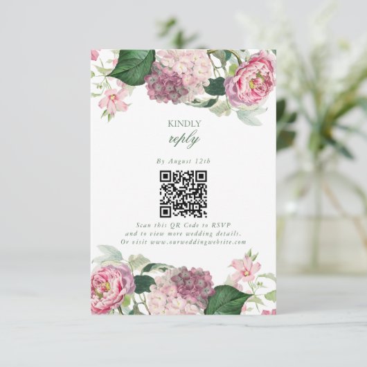 ロマンチックな水の色ピンクの花庭園の結婚式 エンクロージャーカード (スタンド正面)