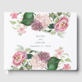 ロマンチックな水の色ピンクの花庭園の結婚式 ゲストブック (正面)