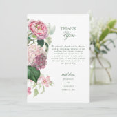 ロマンチックな水の色ピンクの花庭園の結婚式 サンキューカード (スタンド正面)