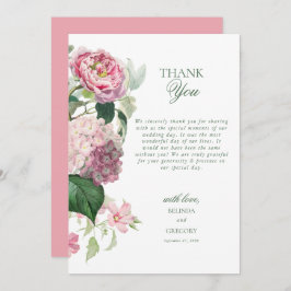 ロマンチックな水の色ピンクの花庭園の結婚式 サンキューカード