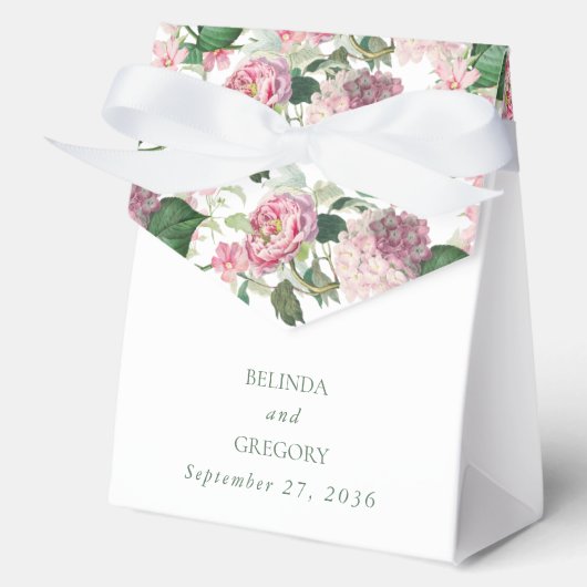 ロマンチックな水の色ピンクの花庭園の結婚式 フェイバーボックス (正面)