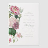 ロマンチックな水の色ピンクの花庭園の結婚式 ベラム紙招待状 (正面)