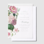 ロマンチックな水の色ピンクの花庭園の結婚式 ベラム紙招待状 (オフセット)