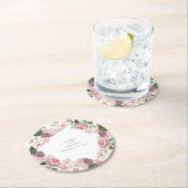 ロマンチックな水の色ピンクの花庭園の結婚式 ラウンドペーパーコースター (インサイチュ)