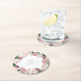 ロマンチックな水の色ピンクの花庭園の結婚式 ラウンドペーパーコースター