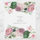 ロマンチックな水の色ピンクの花庭園の結婚式 ワインラベル (シングルラベル)