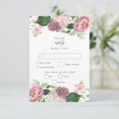 ロマンチックな水の色ピンクの花庭園の結婚式 出欠カード (スタンド正面)