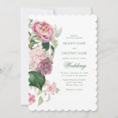 ロマンチックな水の色ピンクの花庭園の結婚式 招待状 (正面)