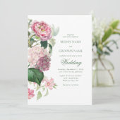 ロマンチックな水の色ピンクの花庭園の結婚式 招待状 (スタンド正面)
