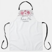 ロマンチックな水の色ピンクの花模様ミスター&ミセス結婚ズ エプロン (正面)
