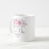 ロマンチックな水の色ピンクの花模様ミスター&ミセス結婚ズ コーヒーマグカップ (正面左)