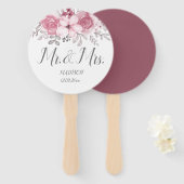ロマンチックな水の色ピンクの花模様ミスター&ミセス結婚ズ ハンドファン (正面&裏面)