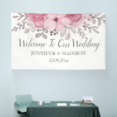 ロマンチックな水の色ピンクの花模様ミスター&ミセス結婚ズ 横断幕 (トレードショー)