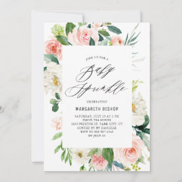 ロマンチックな水の色ピーチ花模様ベビー散水 招待状