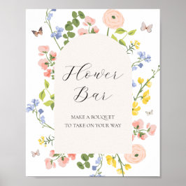 ロマンチックな水の色フラワーブーケバーサイン ポスター