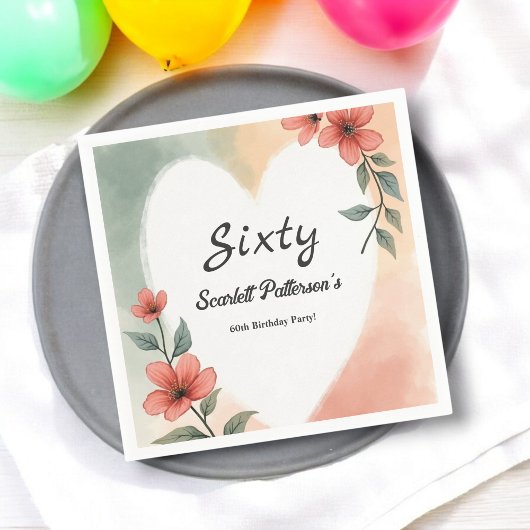 ロマンチックな水の色フローラダスティ60誕生日 スタンダードカクテルナプキン