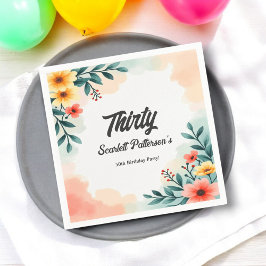 ロマンチックな水の色フローラ夏の30th誕生日 スタンダードカクテルナプキン