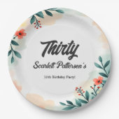 ロマンチックな水の色フローラ夏の30th誕生日 ペーパープレート (正面)