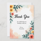 ロマンチックな水の色フローラ夏誕生日 サンキューカード (正面)
