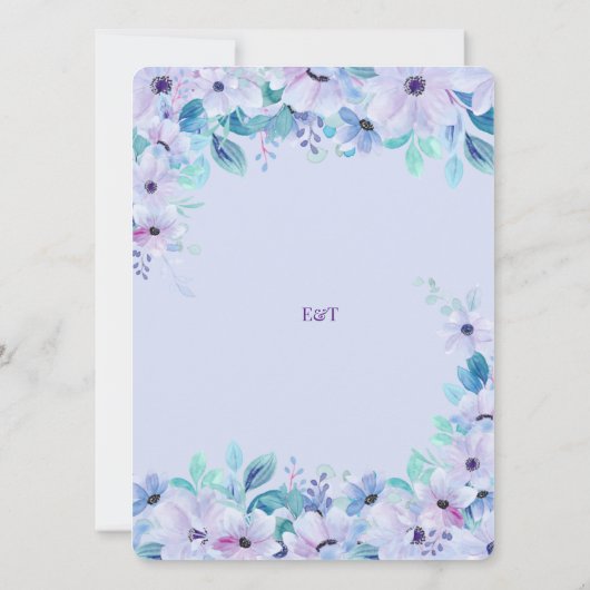 ロマンチックな水の色フローラ紫招待状 セーブザデート (裏面)