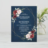 ロマンチックな水の色ブルゴーニュ海軍フローラ幾何学 招待状 (スタンド正面)