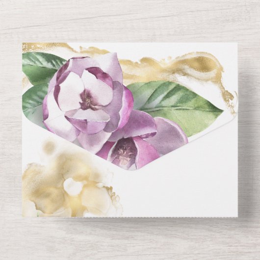 ロマンチックな水の色マグノリア オールインワン招待状 (裏面)