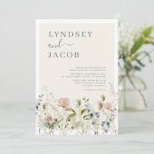 ロマンチックな水の色ワイルドフラワー結婚フローラ 招待状 (スタンド正面)